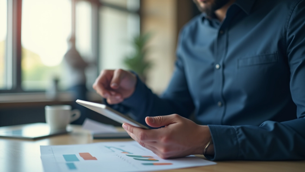 Fagperson analyserer finansielle data og automatiseringsrapporter på moderne kontoropstilling
